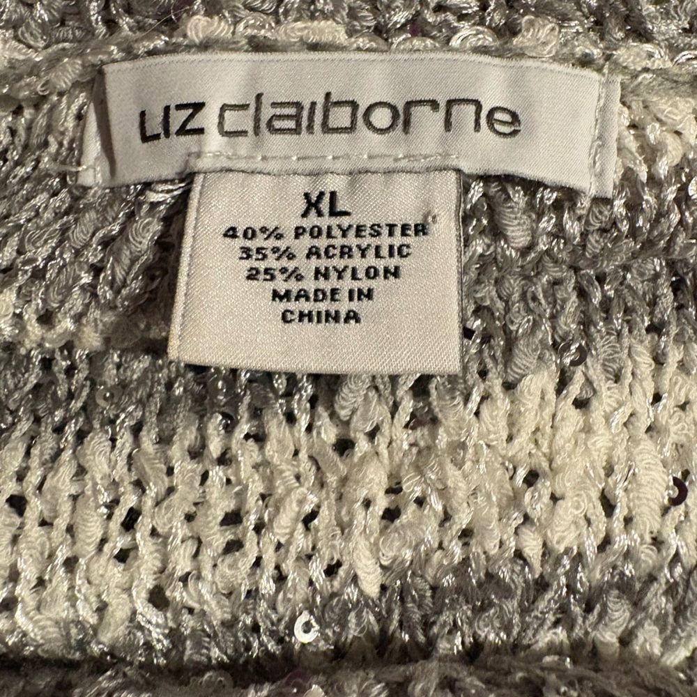 Liz Claiborne Gray and Cream V-Neck Sweater - Picture 3 of 4